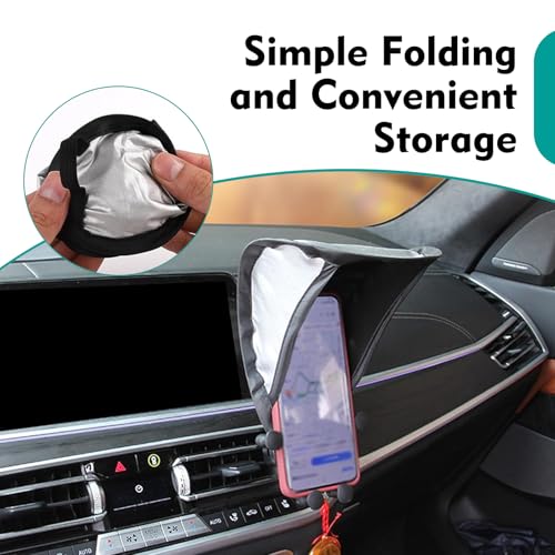 Cell Phone Sunshade, High-elasticity Skeleton Anti-glare Phone Holder Sun Shade Cover, Portable Foldable Sunscreen Shield, Universal for Most Cars Motorcycles (Black)