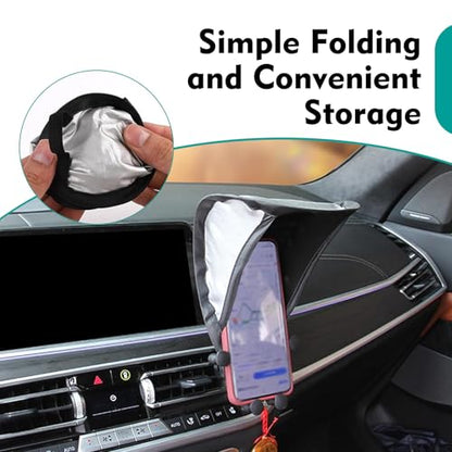 Cell Phone Sunshade, High-elasticity Skeleton Anti-glare Phone Holder Sun Shade Cover, Portable Foldable Sunscreen Shield, Universal for Most Cars Motorcycles (Black)