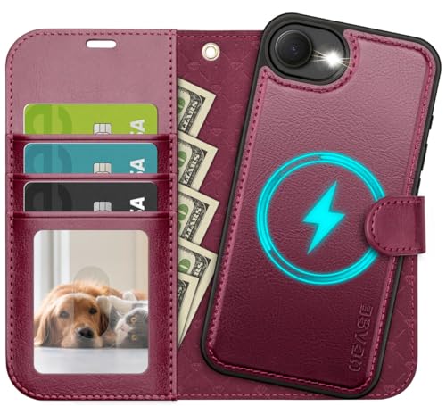 OCASE for iPhone 17e Case/iPhone 16e Detachable Wallet Case with Card Holder, 2 in 1 Pu Leather Flip Folio with RFID Blocking Stand Wrist Strap Shockproof Phone Cover 6.1 Inch 2025, Burgundy - color: Burgundy, size: iPhone 16e/ iPhone 17e