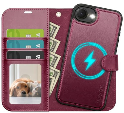 OCASE for iPhone 17e Case/iPhone 16e Detachable Wallet Case with Card Holder, 2 in 1 Pu Leather Flip Folio with RFID Blocking Stand Wrist Strap Shockproof Phone Cover 6.1 Inch 2025, Burgundy - color: Burgundy, size: iPhone 16e/ iPhone 17e