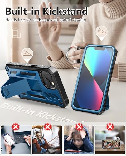 for iPhone 13/14/15 Phone Case: for iPhone 16e Protective Cover with Belt Clip Holster | Durable Dual-Layer Design with Built-in Kickstand | Heavy Duty Military Grade Hard Protection Shock Proof | Built-in Screen Protector, 20FT Military-Grade Drop Shockp