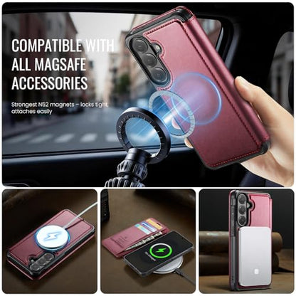 for Galaxy S26 Plus Slim Wallet Case Wireless Charging, WineRed - color: Wine Red, size: Galaxy S26 Plus