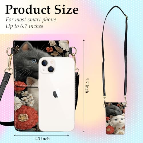 Small Crossbody Bags for Women Touchscreen Cell Phone Bag Cross Body Purses with adjustable Strap,Gifts For Teenage Girls - color: Black & White Cats