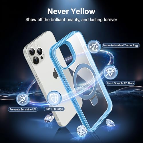Magnetic Case for iPhone 12 Pro Max - [Built-in Invisible Stand] [Compatible with MagSafe] [Military Grade Drop Protection] Anti-Yellowing Hard Back Silicone Edge Cover, 6.7", Clear Blue - color: Clear Blue, size: iPhone 12 Pro Max 6.7''