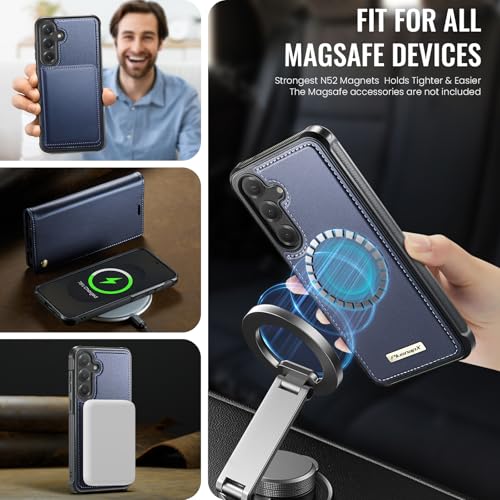 for Samsung Galaxy S25 Plus 2in1 Detachable Wallet Case, Deep Blue | Compatible with Magsafe, Magnetic, RFID Blocking Card Holder, Shockproof, Kickstand, Wireless Charging, PU Leather Flip Cover - color: Deep Blue, size: Galaxy S25 Plus - 6.7"
