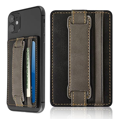 Cobee Cell Phone Card Holder Pouch Self-Adhesive Phone Kickstand with Elastic Band Stick on Wallet Card Holder for Back of Phone Case Leather ID Card Holder Sleeve Pouch Credit Card Grip Holder(Black)