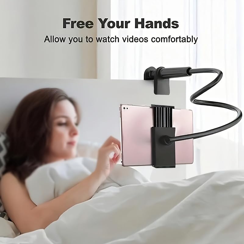 1PCS Tablet and Smartphone Stand 360 Degree Rotating Spiral Base Flexible Arm for Bedside Hands Free Viewing, Desk, Travel, Black - color: Black