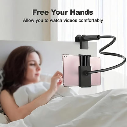 1PCS Tablet and Smartphone Stand 360 Degree Rotating Spiral Base Flexible Arm for Bedside Hands Free Viewing, Desk, Travel, Black - color: Black