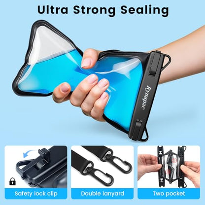 Rynapac IPX8 Double Space Waterproof Phone Pouch up to 8.5'', 2 Pack | Face Unlock, Touchscreen, Underwater Photography, for iPhone 17 16 15 14 Pro Max, Includes Lanyard, Beach Cruise Essentials - color: Black & Green