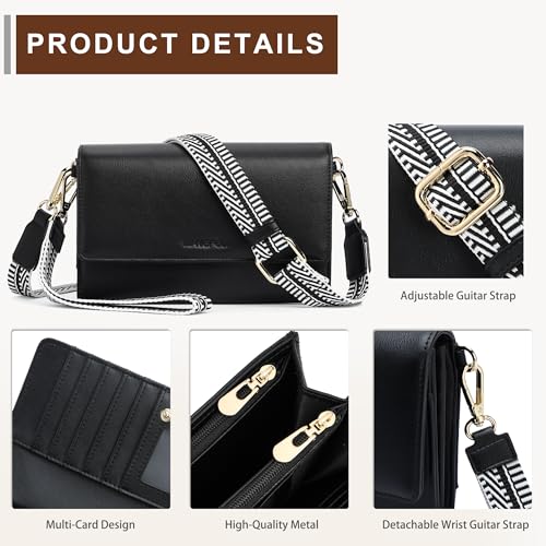 Small Crossbody Bags for Women RFID Vegan Leather Wristlet Phone Mini Purse Shoulder Handbag Wallet Travel Purse - color: Black