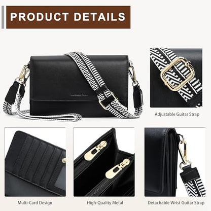 Small Crossbody Bags for Women RFID Vegan Leather Wristlet Phone Mini Purse Shoulder Handbag Wallet Travel Purse - color: Black