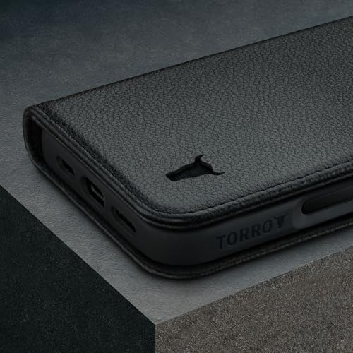 TORRO Premium Leather Case Compatible with iPhone 16 Pro 6.3" – Genuine Leather Wallet Flip Folio Case with Kickstand and Card Slots (Compatible with Official MagSafe Chargers) - Black - color: Black