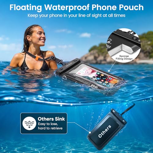 Niveaya IP68 Floating Waterproof Phone Pouch, 2 Pack Up to 8.5" | Water Proof Phone Case with Lanyard for iPhone 17 16 15 Pro Max,Touchscreen & Underwater Photography, Beach Cruise Essentials - color: Black+Black