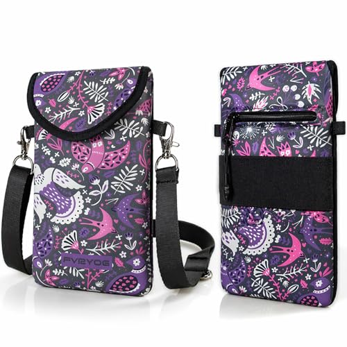Neoprene Phone Sleeve Pouch Case Bag for Men Women w/Crossbody Strap/Neck Lanyard for iPhone 17/16/15/14 Pro Max, Samsung S25，Pixel 10 - color: Mauve Swallow