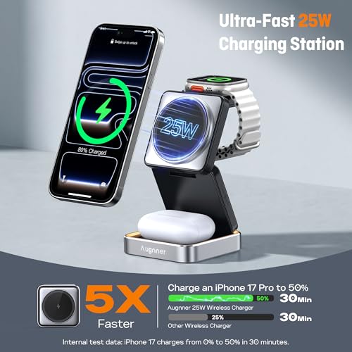 25W Fast Wireless Charging Station, Travel Charger for iPhone 18 Pro Max - color: BLACK