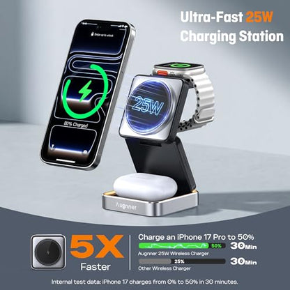 25W Fast Wireless Charging Station, Travel Charger for iPhone 18 Pro Max - color: BLACK
