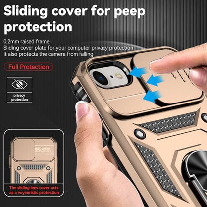 SunStory Compatible with iPhone SE 2022/2020/3rd/2rd / 6/7/8 Case with HD Screen Protector & Slide Camera Cover & Kickstand, [Military-Grade] Phone Case for iPhone SE 2020/2022/6/7/8 (Golden) - color: Golden