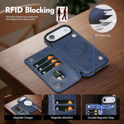 SkyEagle Compatible with MagSafe iPhone 17 Air Case Wallet,Blue | Magnetic Clasp,RFID Blocking,PU Leather,Flip Folio Shockproof Phone Cover,with Credit Card Slots & Kickstand for Men & Women - color: Blue, size: iPhone 17 Air - 6.5"