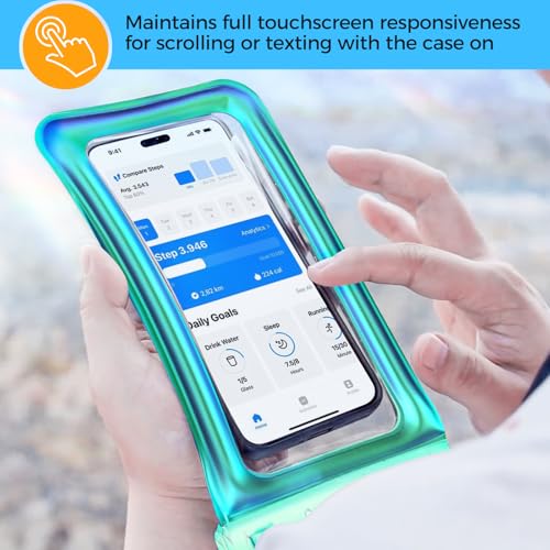 ProCase 2 Pack Floating Waterproof Phone Pouch, IPX8 Dry Bag for 7" Phones | Fits iPhone 17/16/15/14, Galaxy S24/S23 & Pixel 8/7. Touchscreen Waterproof Pouch for Swimming, Diving & Snow -Whitegreen - color: White/Green
