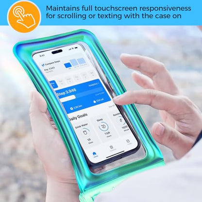 ProCase 2 Pack Floating Waterproof Phone Pouch, IPX8 Dry Bag for 7" Phones | Fits iPhone 17/16/15/14, Galaxy S24/S23 & Pixel 8/7. Touchscreen Waterproof Pouch for Swimming, Diving & Snow -Whitegreen - color: White/Green