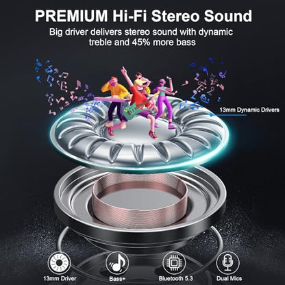 Wireless Earbuds, Bluetooth 5.3 Headphones Bass Stereo, 48Hours Playtime, 4 ENC Mic Clear Calls, Noise Cancelling Ear Buds with LED Display Charging Case,IPX7 Waterproof Earphone for Android iOS Black - color: Classical Black