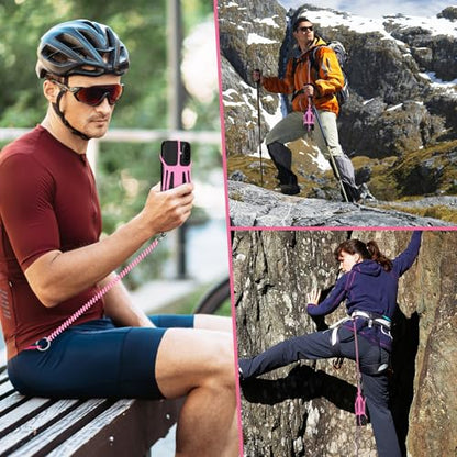 HOTEMIA Silicone Phone Lanyard Holder with Carabiner, Universal Phone Strap,Anti-Theft Phone Case with retractable tether - color: Pink