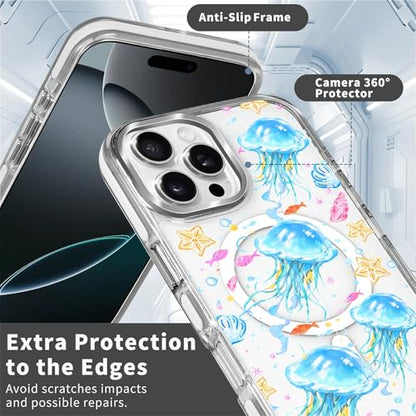 VisEnt Clear Case for iPhone 16 ProMax, Magnetic Phone Case, Transparent Slim Cover, Military Grade Protection, Shockproof, Anti-Yellowing, Scratch Resistant, Blue Jellyfish Ocean - color: Blue Jellyfish Ocean, size: Iphone 16 Pro Max