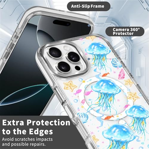 VisEnt Clear Case for iPhone 16 ProMax, Magnetic Phone Case, Transparent Slim Cover, Military Grade Protection, Shockproof, Anti-Yellowing, Scratch Resistant, Blue Jellyfish Ocean - color: Blue Jellyfish Ocean, size: Iphone 16 Pro Max