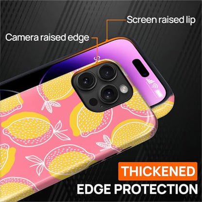 Magnetic for iPhone 14 Pro Case,[Compatible with Magsafe] Dual Layer Protective Heavy Duty Shockproof Rugged Drop Protection Bumper Hybrid Case - Pink Yellow Lemon - color: Pink Yellow Lemon, size: iPhone 14 Pro