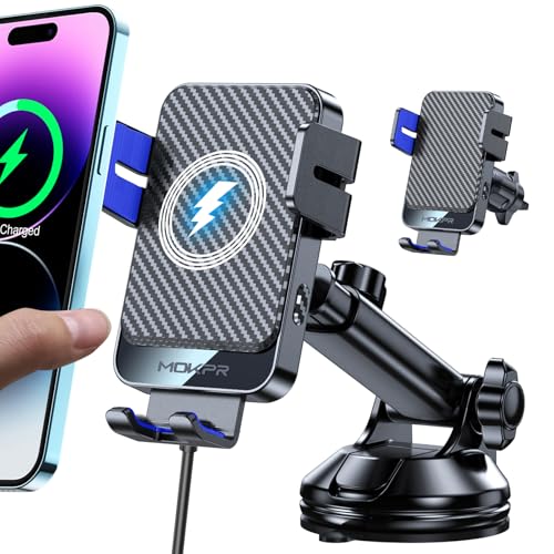 Wireless Car Charger 15W Fast Charging Dash Windshield Vent Car Mount - color: Blue