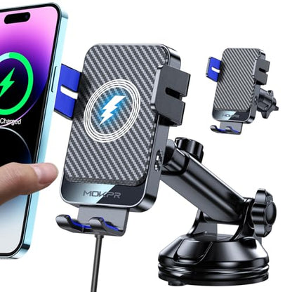 Wireless Car Charger 15W Fast Charging Dash Windshield Vent Car Mount - color: Blue