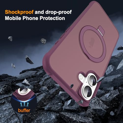 SKYLMW Compatible with iPhone 16 Plus Case with Stand,Wine Red | iPhone 16 Plus Phone Case 6.7",Magnetic Ring Stand,Compatible with MagSafe,Military-Grade Plustection,Great Grip Feeling - color: Wine Red, size: Iphone 16 Plus