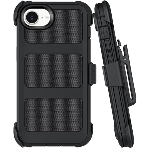 Belt Clip Holster Compatible with iPhone 16e Defender Case with 360° Rotating Stand - Heavy Duty Protection Anti-Drop Shockproof, Black - size: iPhone 16e