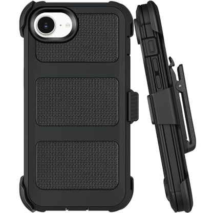 Belt Clip Holster Compatible with iPhone 16e Defender Case with 360° Rotating Stand - Heavy Duty Protection Anti-Drop Shockproof, Black - size: iPhone 16e