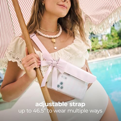 Case-Mate IP68 Waterproof Fanny Pack with Bow Design - Ballet Pink | Floating Waterproof Phone Case w/Triple Seal Protection, Adjustable Strap-Fits All Phones-Beach Cruise Ship Travel Essentials - color: Ballet Pink Clear