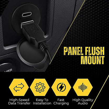 TNP Dual USB 3.0 Flush Panel Mount Extension Cable for Car Dash, 6 ft - size: 2 Ports USB-A + C (3 Feet)