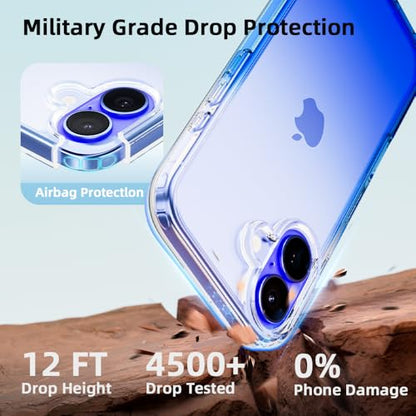 Mobnano for iPhone 16 Case, Protective Shockproof Bumpers [Not Yellowing] Anti-Scratch Transparent Slim Hard PC Back Soft TPU Frame Cover for Men Women - Gradient Blue - color: Gradient Blue