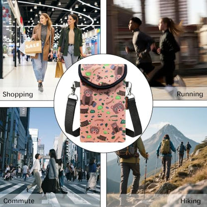 Neoprene Phone Sleeve Pouch Case Bag for Men Women w/Crossbody Strap/Neck Lanyard for iPhone 17/16/15/14 Pro Max, Samsung S25，Pixel 10 - color: Bear Woodland