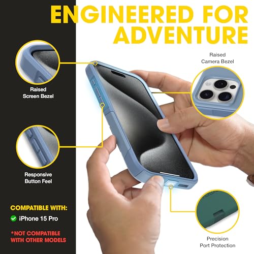OtterBox iPhone 15 Pro Commuter Series MagSafe Case - Crisp Denim | 3X MIL Drop Protection - Dual-Layer Shockproof Design - Pocket-Friendly - Raised Edges - Port Covers - Non-Retail Packaging - color: Crisp Denim