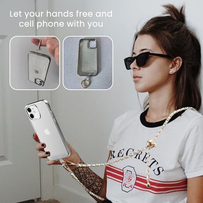 Crossbody Phone Lanyard Chain Shoulder Cell Phones Strap Charm Neck Chain with Wrist Strap 3 Pad Patches Tether Anti Theft Universal for iPhone 17 Pro Max 16 15 Samsung S25 Adjustable White - color: Adjustable-white
