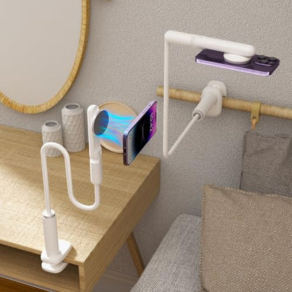 LA-5 90cm/35 Inch Magnetic Phone Holder Gooseneck Arm Mount for Bed & Desk, 360° Rotating Overhead Stand Compatible with iPhone 17/16/15/14 Pro Max, Great for Streaming & Zoom (White)
