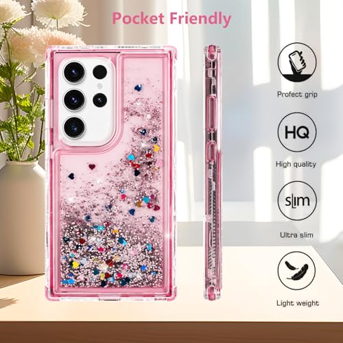 Designed for Samsung Galaxy S25 Ultra Case with Liquid Glitter, 3-in-1 Military-Grade Protection & Sparkling Quicksand, Clear Anti-Yellowing Bling Galaxy S25 Ultra Case for Women 6.9”