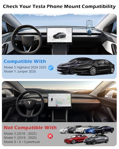 CloudValley Magnetic Qi2 15W Wireless Charger Phone Mount for Tesla Model 3 Highland Model Y Juniper, Strong Grip, 360° Adjustable, Dashboard Car Charger Holder 2025, Design for iPhone MagSafe 17-12 - size: Qi2 15W - Tesla Mount