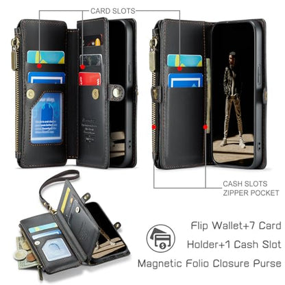 Defencase for iPhone 17E & 16E Wallet Phone Case with Card Holder, Black | Durable Soft PU Leather, with RFID Blocking Zipper Pocket, Strap, Magnetic Snap Flip Cases Cover with Stand for Women Men - color: Black