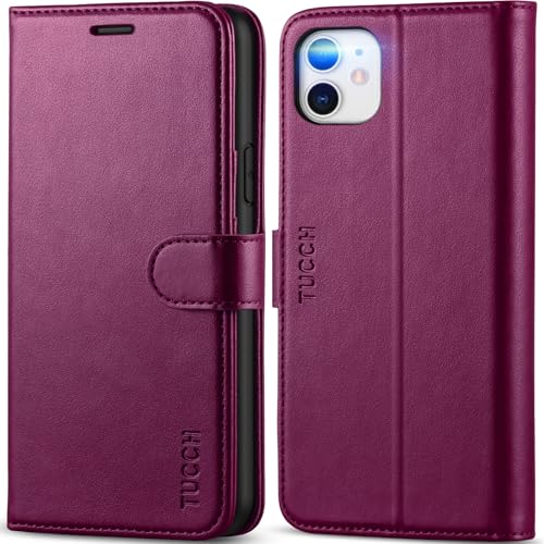 TUCCH Wallet Case for iPhone 11 (6.1") 2019, 3 Card Holders, Plum Purple | RFID Blocking, Viewing Stand, Shockproof TPU Shell, PU Leather, Magnetic Closure, Protective Folio Flip Cover - color: Plum Purple