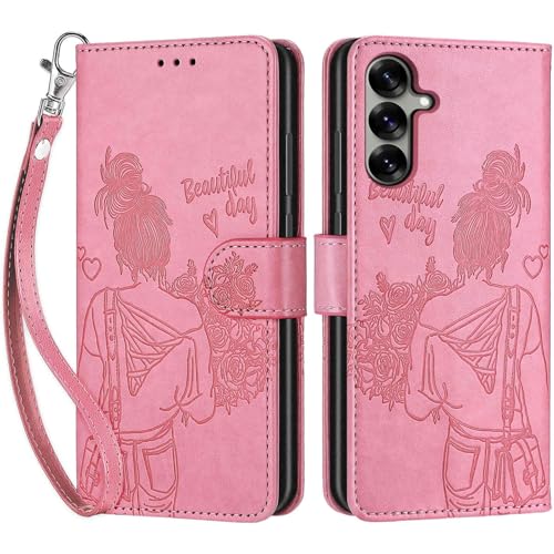 for Samsung Galaxy S25 Wallet case, Pink-Girl | 3 Card Holders, Kickstand, Shockproof TPU Shell, PU Leather, Magnetic Closure, Protective Flip Folio Cover, Women - color: 1