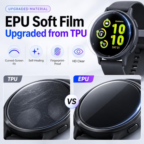 6 Pack Screen Protector for Garmin vivoactive 5/6 42mm, Tray + 4 Dust Plugs | Easy Install Dust-Free Alignment Tray, EPU Soft Film + 4 Dust Plugs, Bubble-Free, Full Coverage, HD Clear, Touch Sensitive - size: For Garmin Vivoactive 5/6 1.65-Inch