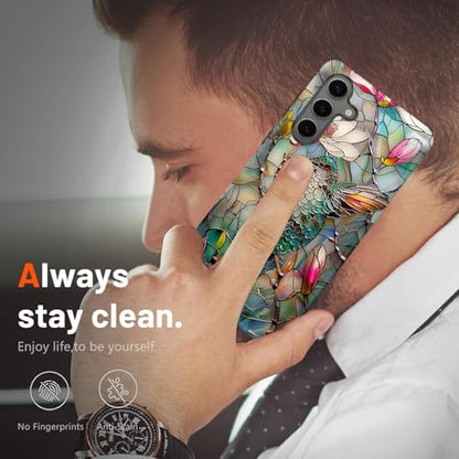 Compatible for Samsung Galaxy A37 5G Case,Double Layer Shockproof Protection Heavy Duty Phone Cover,Stained Glass Flower Hummingbird - color: Stained Glass Flower Hummingbird, size: A37