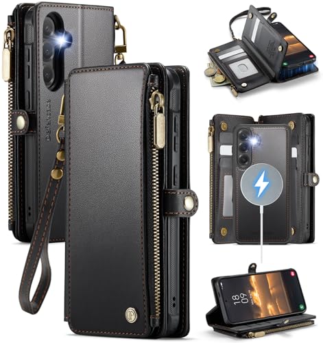 Defencase for Galaxy S25 Case Wallet Compatible with Magsafe 6.2", Black | Magnetic Detachable, with RFID Bolcking Card Holder, Zipper Strap, PU Leather Drop-Proof Phone Cover for Samsung Galaxy S25 - color: (Detachable with Magsafe)-Black