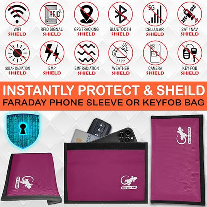 Gecko Travel Tech Faraday Bag Anti-Tracking GPS RFID Car Key Signal Blocker Wallet Shielding Pouch Protective Case for Cell Phone Car Key FOB, Data Privacy, Electronic Device Security (PINK - NYLON) - color: PINK - NYLON